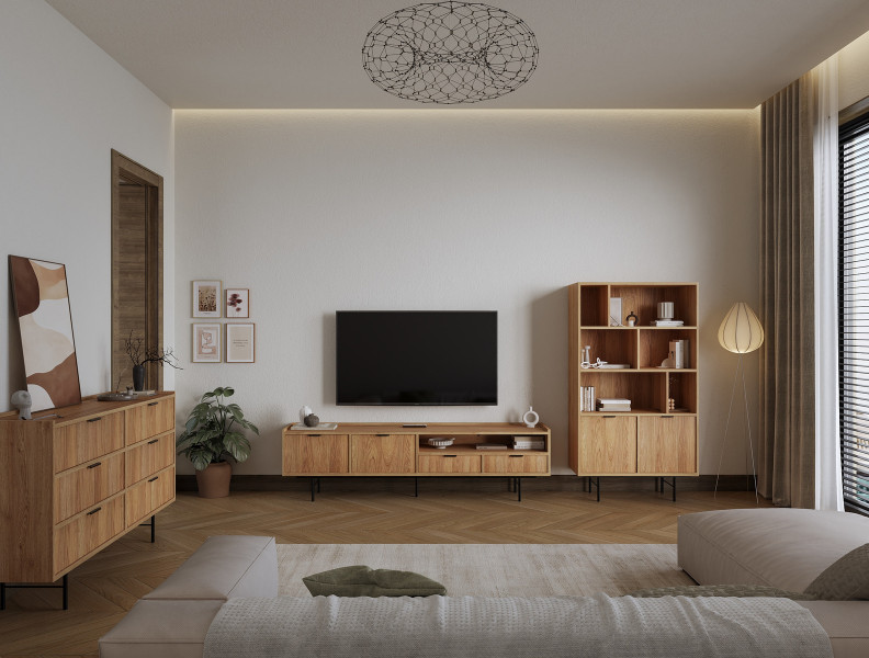 Komoda 150 cm ELVIO z szufladami hikora naturalna, 9999737