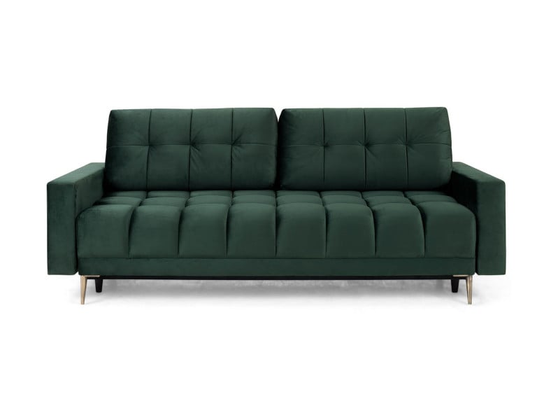 Produkt: sofa trzyosobowa Belmira rozkładana z pojemnikiem welurowa zielona