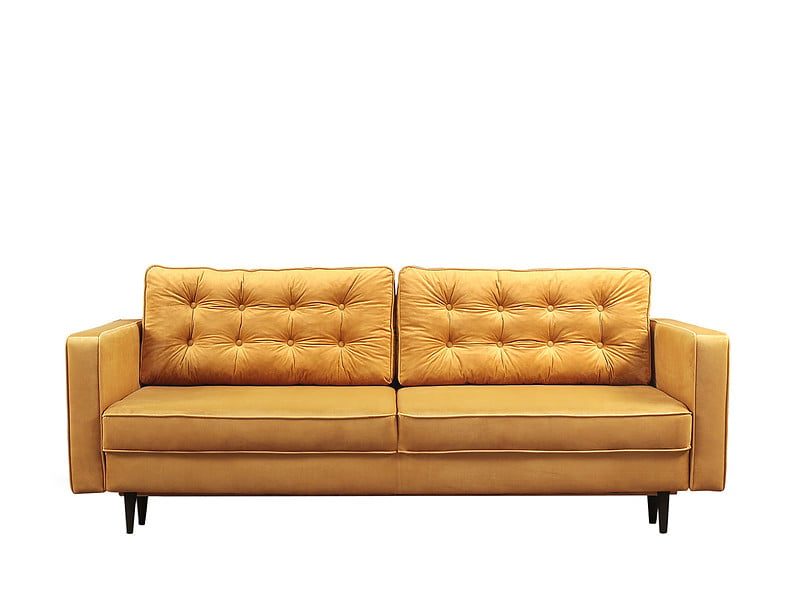 Produkt: sofa trzyosobowa Tivoli rozkładana z pojemnikiem welurowa żółta